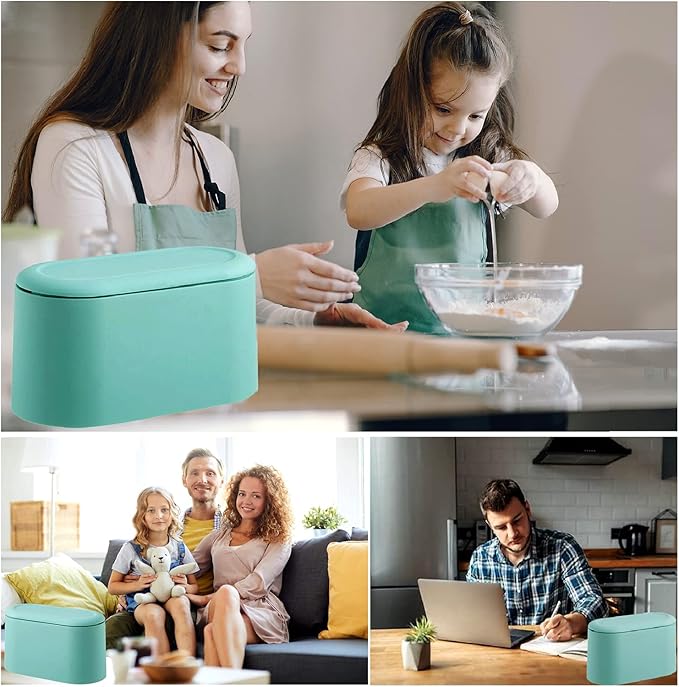LTWQLing Mini Trash Can with Lid - Removable Small Garbage Can, Tiny Plastic Trash Bin, Pop Up Countertop Wastebasket, Counter Garbage Lint Bin for Bathroom,Office,Kitchen,Desk,Coffee Table(Sky Blue)