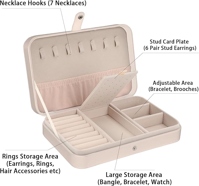 Travel Jewelry Box Personalized Leather Jewelry Case Portable Jewellery Organizer Box Pink Ring Travel Case Earring Bracelet Necklace Organizer Gifts for Birthday Christmas Women Flower lines