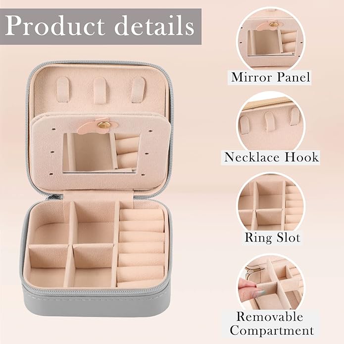 Hillban Bridesmaid Gifts Jewelry Box with Mirror, PU Leather Small Travel Jewelry Case Organizer Storage for Women Girls