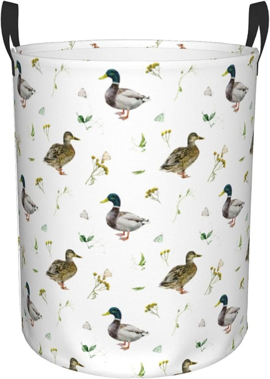 Laundry Basket Cute Mallard Duck Room Decor,Round Laundry Hamper Waterproof Dirty Clothes Hamper Collapsible Laundry Baskets With Handles,Toy/Clothes Storage Basket For Home Dorm Bathroom Decor