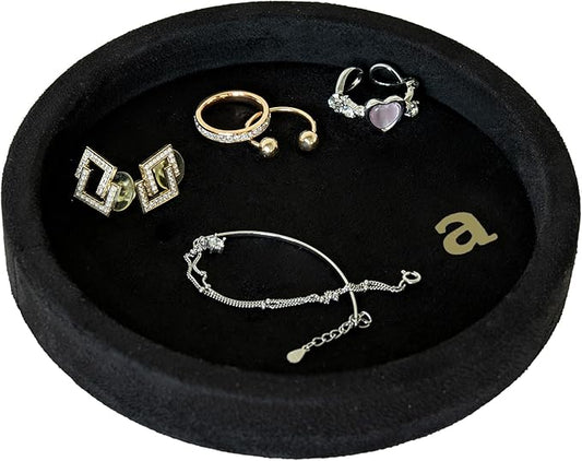 COLLECTIVE HOME - Velvet Jewelry Tray, 6" Monogrammed Jewelry Dish, Smooth Velour Display Dish for Rings, Earrings, Necklaces, Makeup, Personalized Gifts for Women (Black-a)