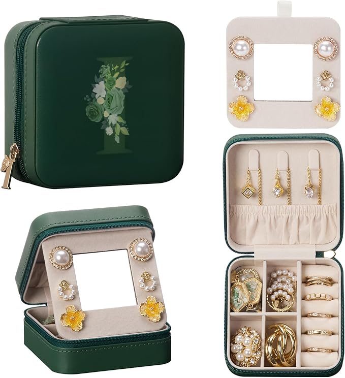 Enthralite Travel Jewelry Box for Gift: Traveling Jewelry Case for Girls Women - Mini Organizer for Necklaces Earrings Green I
