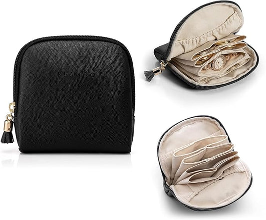VLANDO Mini Jewelry Travel Case,Jewelry Pouch Bags with Zipper, Velvet Jewelry Organizer Storage Bag for Bracelet Rings Earring Travel Essentials Gifts for Women Girl - Black