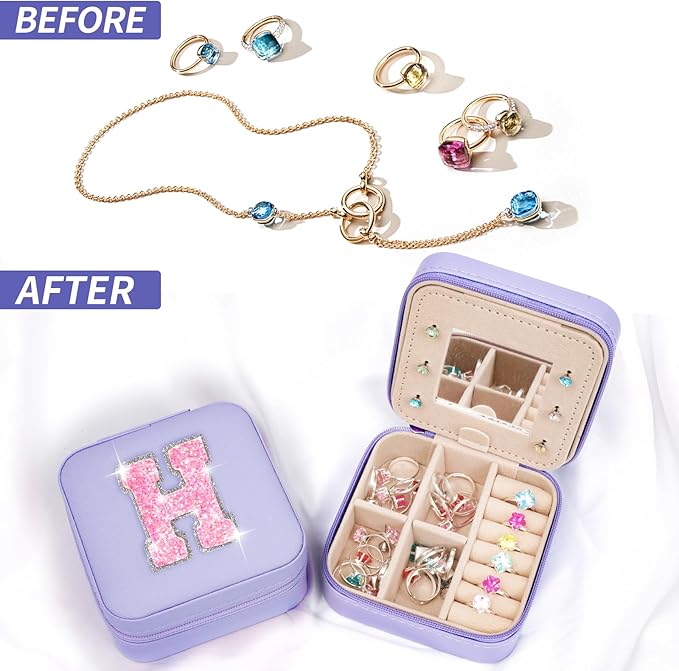 Uygafly Monogrammed Gifts - Jewelry Case & Organizer, Trendy Fashion Cute Storage, Travel Essentials, Birthday Gifts | Lavender