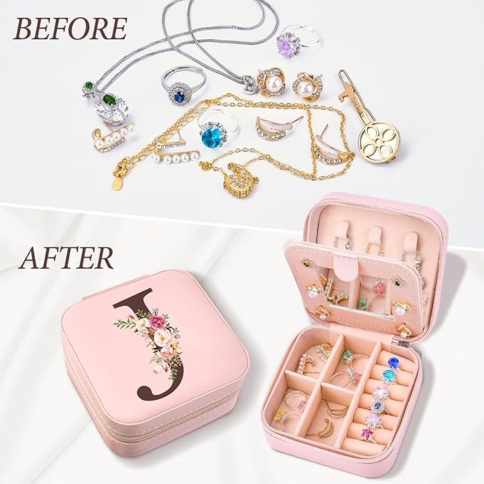 Inngeroo Christmas Gift Ideas, Initial Travel Jewelry Case Box Organizer Personalized Gifts, Fashion Travel Essentials Trendy Stuff Gifts for Teen Girls