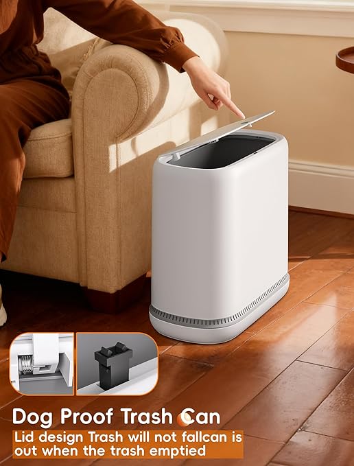 Bathroom Trash Can with Lid, Slim 3.3 Gallon Vacuum adsorption Garbage Bin, Narrow Press Top Waste Basket for Odor Control & Dog Proof for Bathroom Bedroom Office Home