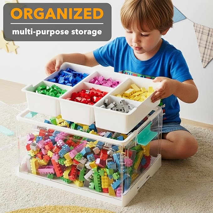 SpaceAid Craft Organizers and Storage - 24 QT Plastic Box Art Supply Storage Organizer Bin with Lid, Removable Trays and Dividers, Clear Container for Art and Craft Supplies,1 Pack