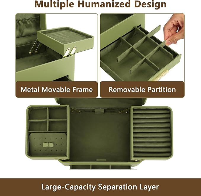 KAMIER Jewelry Box, 3 Layers Jewelry Organizer with Drawers, PU Leather Jewelry Storage Organizer for Earring, Ring, Necklace, Bracelets, Christmas Gift, Jewelry Boxes for Women Girls (Beige)