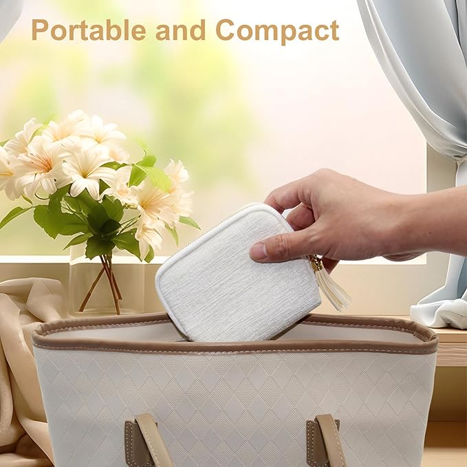 Small Travel Jewelry Case, Mini Jewelry Box, Purse Organizer Pouches for Travel and Everyday Jewelry Organizer Storage (Beige)