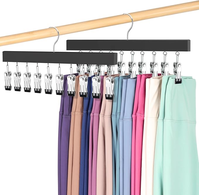 Legging Organizer for Closet, Pants Hangers with Clips Holds 20 Leggings, Jeans, Hats, Shorts, Socks, 360° Rotating Space Saving Hanging Clothes Organizer for Closet Storage 2Pcs