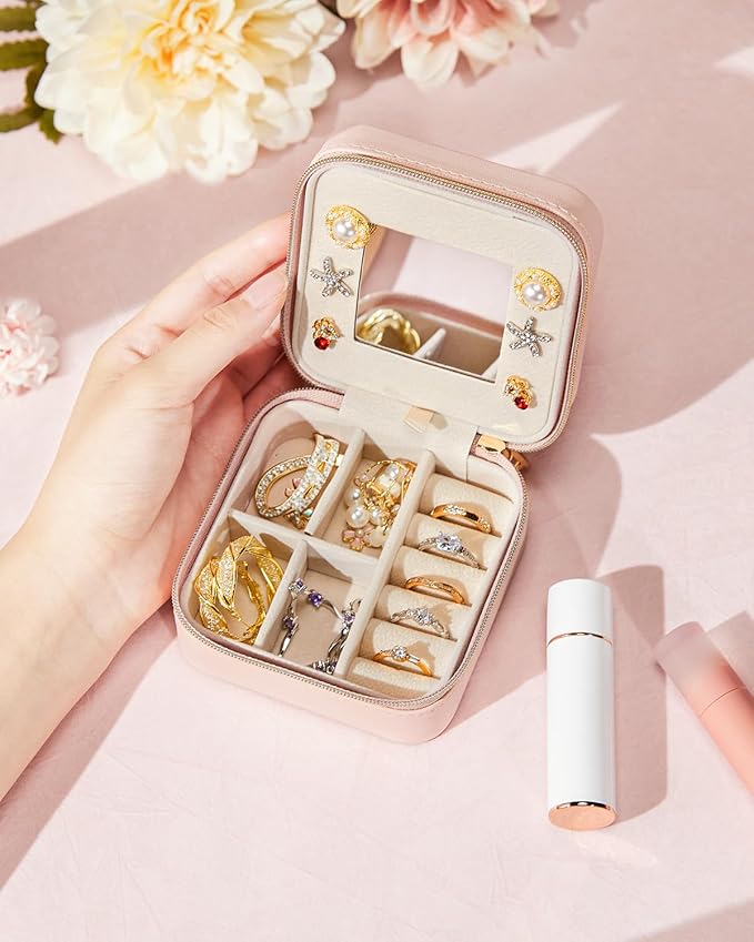 Enthralite Travel Jewelry Box for Girls: Traveling Jewelry Case Gift for Women - Mini Organizer for Necklaces Earrings Pink K