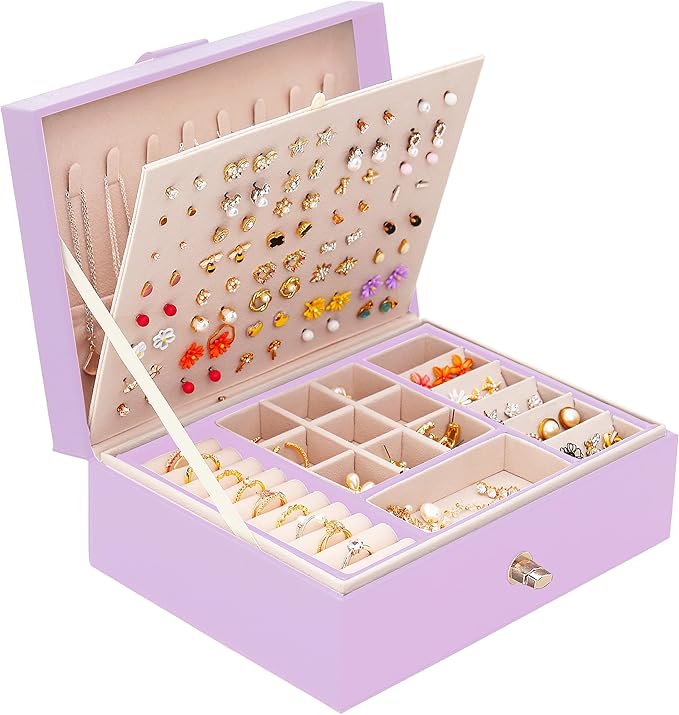 QBestry Girls Jewelry Box Earring Holder Organizer for Girls, Purple