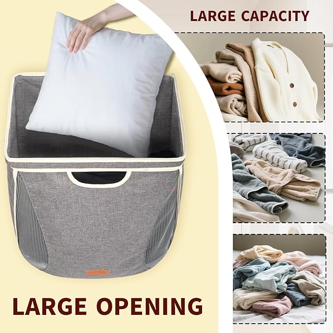 Ligereza Large Capacity Hanging Laundry Hamper Bag,Portable Over The Door Laundry Basket,Breathable Clothes Hamper,for Dormitory/Bathroom/RV Camping 14.5 x 8.6 x 25.5 in (Gray)