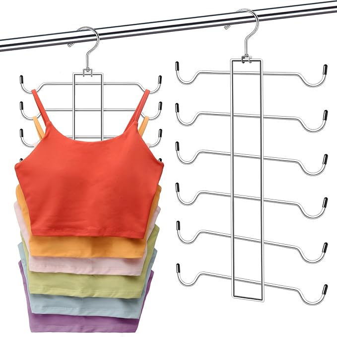 1 Pack Tank Top Hanger Space Saving, Closet-Organizer-and-Storage for Small Space, Non-Slip 6-Tier Hanging Sport Bras Holder, Dorm-Room-Essentials-for-College-Students-Girls Camisoles Swimsuits Dress