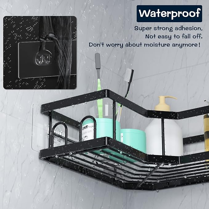 AKTECKE Shower Caddy Adhesive Replacement, No Drilling Transparent Adhesive Wall Hooks for Corner Shower Organizer Basket, Waterproof Adhesive Strip for Bathroom Shelf & Kitchen Rack