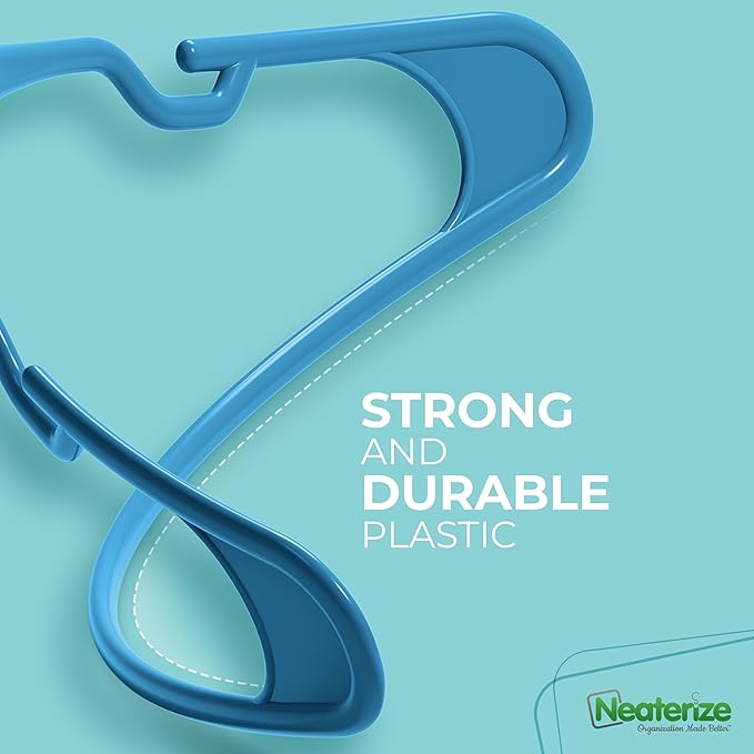 NEATERIZE Clothes Hangers Plastic 20 Pack for Adults - Plastic Hangers, The Perfect Coat Hanger and Space Saving Clothes Hangers for Closet, Percheros Ganchos para Colgar Ropa Hangars - Black Hangers