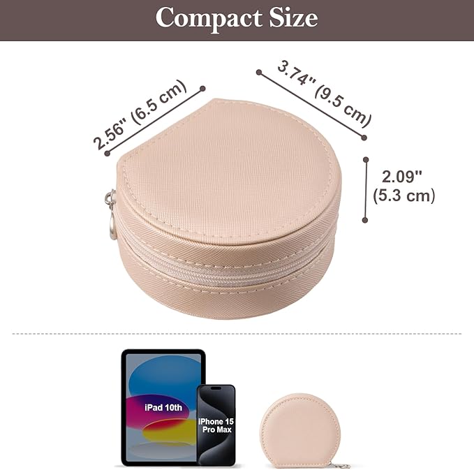 ProCase Travel Size Jewelry Box, Mini Portable Seashell-Shaped Jewelry Case with Mirror, 2 Layer Organizer in PU Leather for Women -Champagne