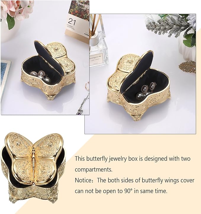 Hipiwe Decorative Jewelry Storage Box Gold Trinket Box for Necklace Ring Earrings Organizer Treasure Keepsake Holder for Women, Medium