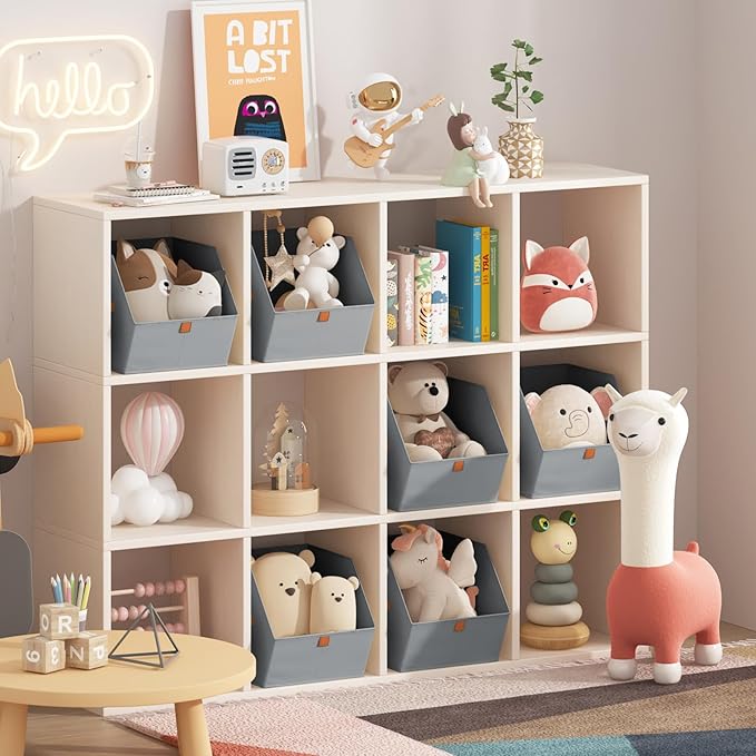 Homsorout Fabric Closet Storage Cubes - 4 Pack Square Storage Bins with Dual Handles for Clothes, Towels, Toys, Cube Storage Organizers for Bedroom, Nursery, Shelves, Closet, Small Spaces, Grey