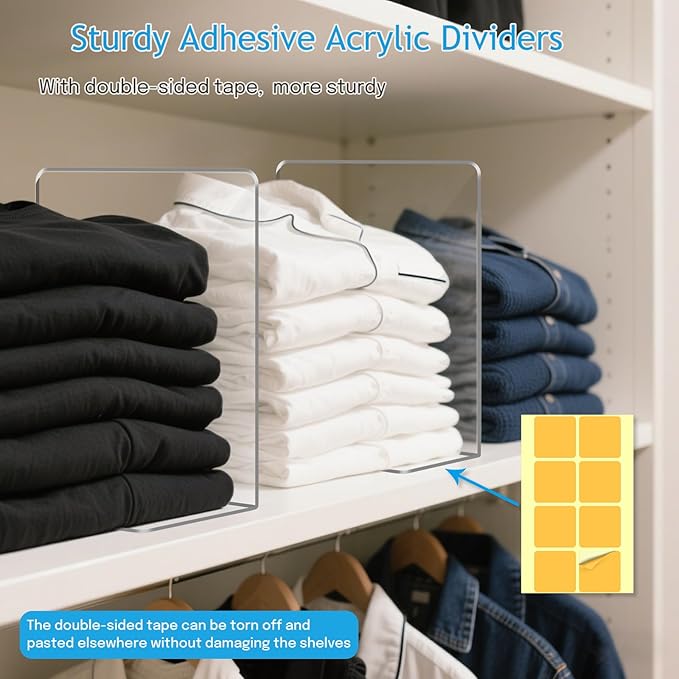 OKPOW Shelf Dividers Closet Organizer - 12" Tall X 9" Deep Acrylic Clear Sturdy Separate for Clothes Purse - Adjustable Space Saver Easy Install for Home Organization Enthusiasts 8 Pack