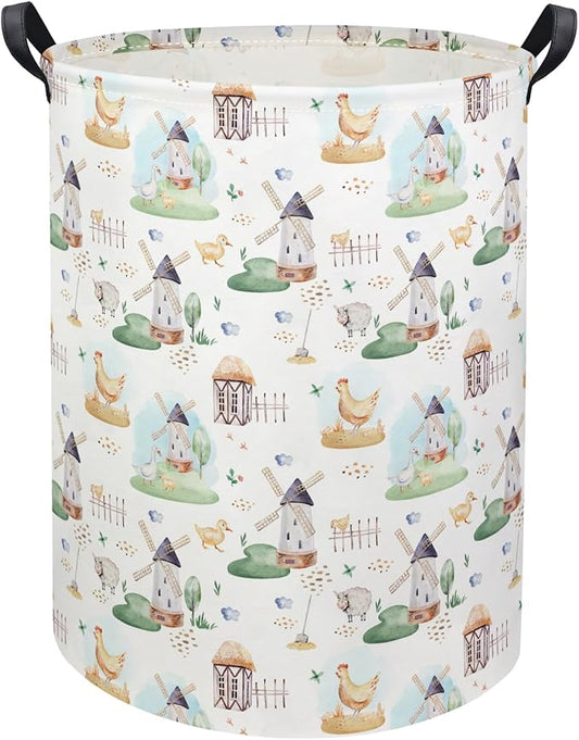 HIYAGON Kids Baby Laundry Basket Boys Baby Laundry Hamper Dirty Clothes Organizer Toy Storage Bin Nursery Hamper for Bedroom Room Decor(Farm)