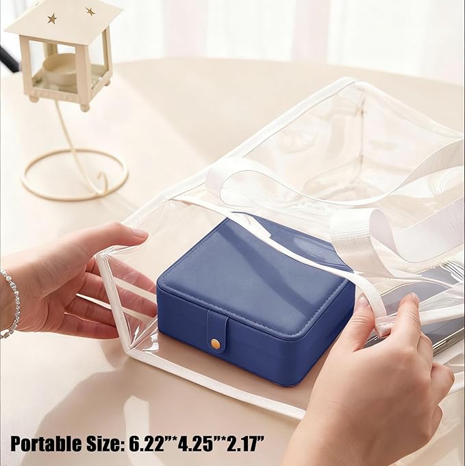 QBestry All-in-One Travel Jewelry Organizer for Women Navy | Small Jewelry Box with 68 Earring Holes | Compact Portable Jewelry Case for Earrings, Rings, Necklaces | Perfect Gifts for Mom Wife Girls