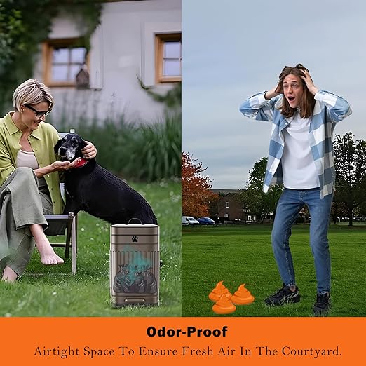 Dog Poop Trash Can Outside, 5L/1.3Gal Metal Dog Waste Trash Can with Lid, Foot Pedal, Pet Waste Container with 40 Bags, Poop Bucket with Lid Soft Close for Pet, Brown