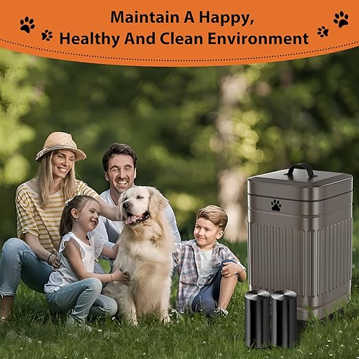 Dog Poop Trash Can Outside, 5L/1.3Gal Metal Dog Waste Trash Can with Lid, Foot Pedal, Pet Waste Container with 40 Bags, Poop Bucket with Lid Soft Close for Pet, Brown