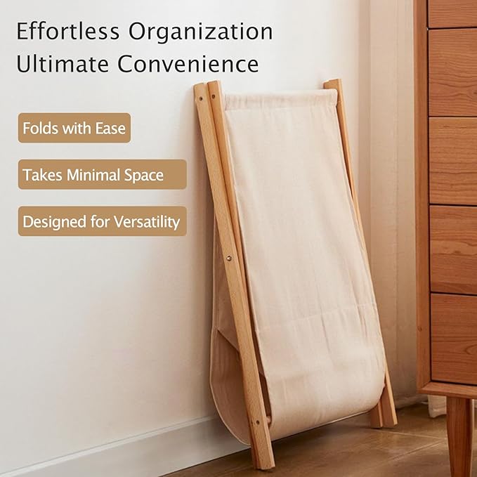 DUMDUM Simple, Eco-Friendly Foldable Laundry Hamper with X-Frame, Multi-Size for Dorm, Bedroom, RV (Beige, Large)