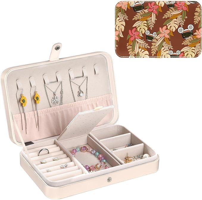 Cute Jewelry Box Small Portable Jewelry Case Travel Jewellery Holders Jewellery Organizer for Necklaces Earrings Rings Bracelets Birthday Christmas Gifts for Mom Wfie Girlfriend Daughte