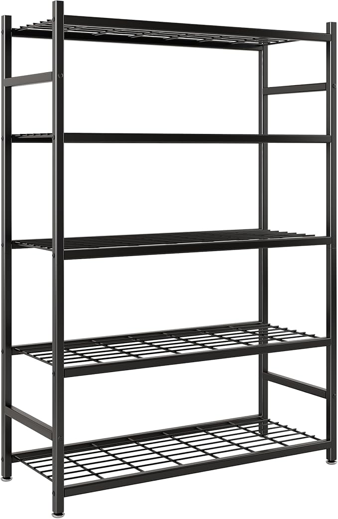 Storage Shelves, 5-Tier Metal Shelving Unit with Adjustable Feet, Shelf Organizer for Garage, Kitchen, Pantry and Closet Organization, 36.4" x 11.8" x 68.3", Black