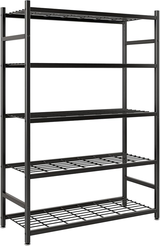Storage Shelves, 5-Tier Metal Shelving Unit with Adjustable Feet, Shelf Organizer for Garage, Kitchen, Pantry and Closet Organization, 36.4" x 11.8" x 68.3", Black