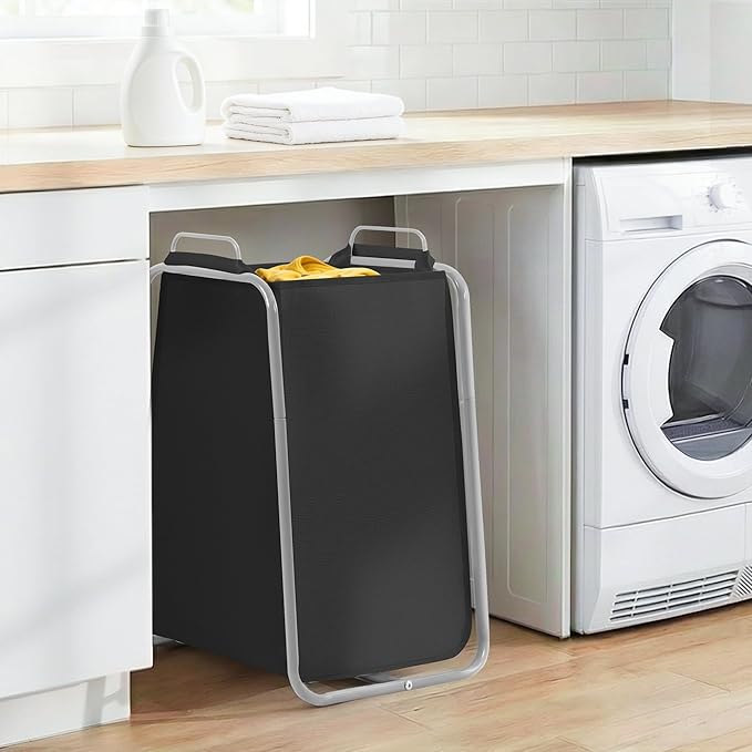 STORAGE MANIAC Metal Rack Laundry Hamper, Large Laundry Basket with Convenient Handle, Freestanding Dirty Clothes Hamper for for Dorm, College, Small Space, Closet, Bedroom, Black