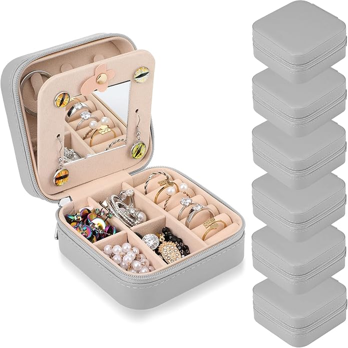 Hillban Bridesmaid Gifts Jewelry Box with Mirror, PU Leather Small Travel Jewelry Case Organizer Storage for Women Girls