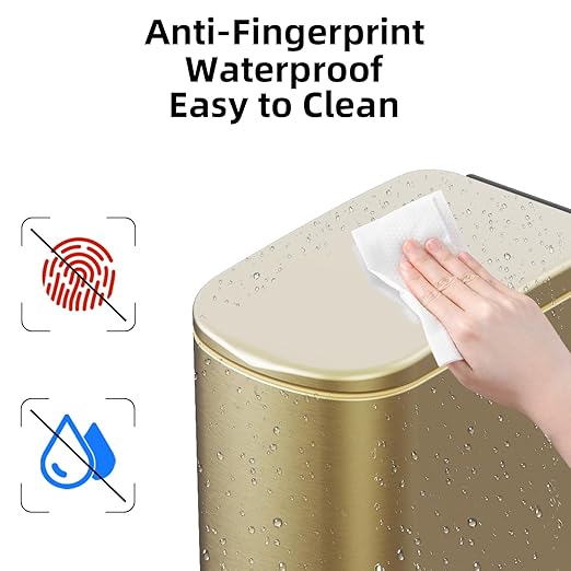 KSSKSS 2.6 Gallon Slim Bathroom Trash Can with Soft Close Foot Pedal, 10L Stainless Steel Garbage Can with Removable Liner Bucket, for Narrow Spaces, Bedroom, Gold