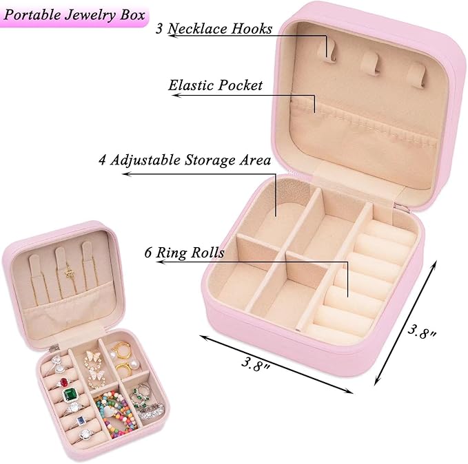 ETHOON Jewelry Travel Case Small Organizer Stocking Box Personalized Gifts Teenage Jewelry Accessories Holiday Wedding Christmas Gift for Women Pink, Letter S