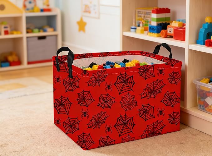 Rectangular Kids Baskets Spider Basket Cute Storage Bins Organizer Box Boys Room Decor for Home.(Red spider)