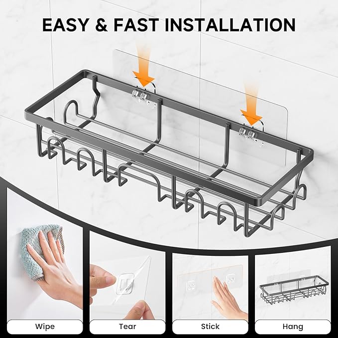 Shower Caddy, 5 Pack Shower Shelves for Inside Bathroom, Rustproof Adhesive Bathroom Organizer with Soap Holder, No Drilling Washroom Organizers and Storage for Bathtub Room/Kitchen/Home, Grey
