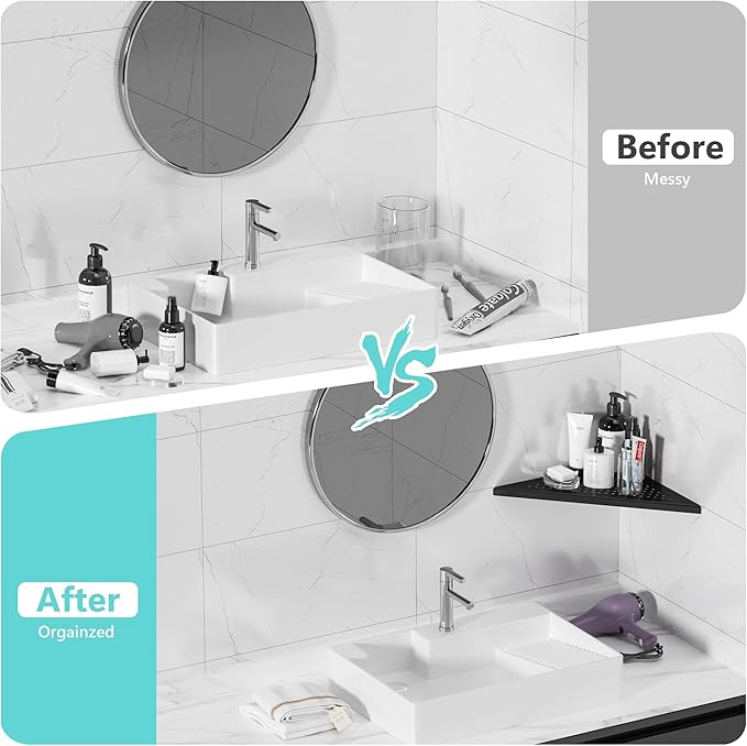 Qeke Bathroom Corner Shelf, Recessed 10" Shower Shelf Caddy, SUS304 Stainless Steel Shelf Wall Mount Triangular, No Drilling, Matte Black