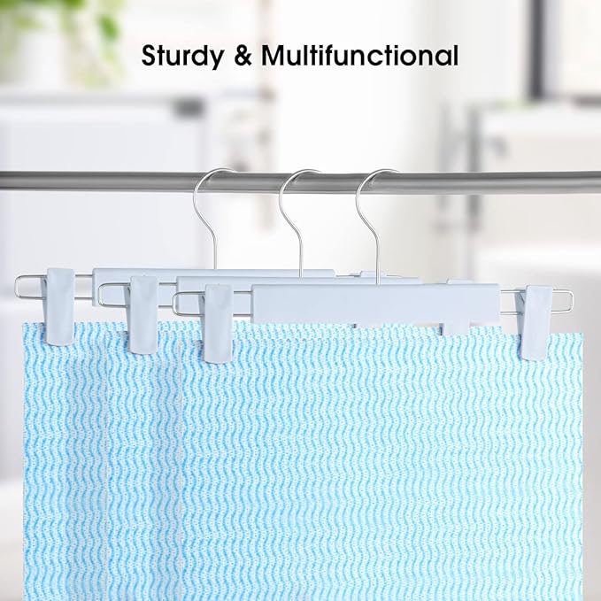 GUANJUNE Clothes Pants Hangers, Space-Saving Skirt Holders with 360 ° Swivel Hooks, Adjustable Clips, Trouser Hangers, Clothes Coat Garment Jeans Hangers (10 Pack, Blue)