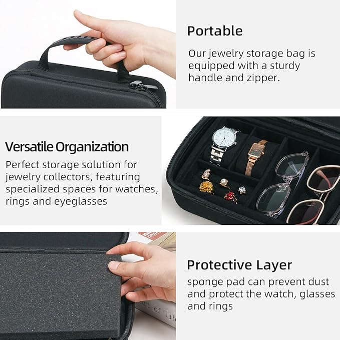 Eyeglasses Watches Jewelry Display Versatile Portable 5Slot Travel Jewelry Box Sunglasses Organizer Rings Zippered Holder Bag