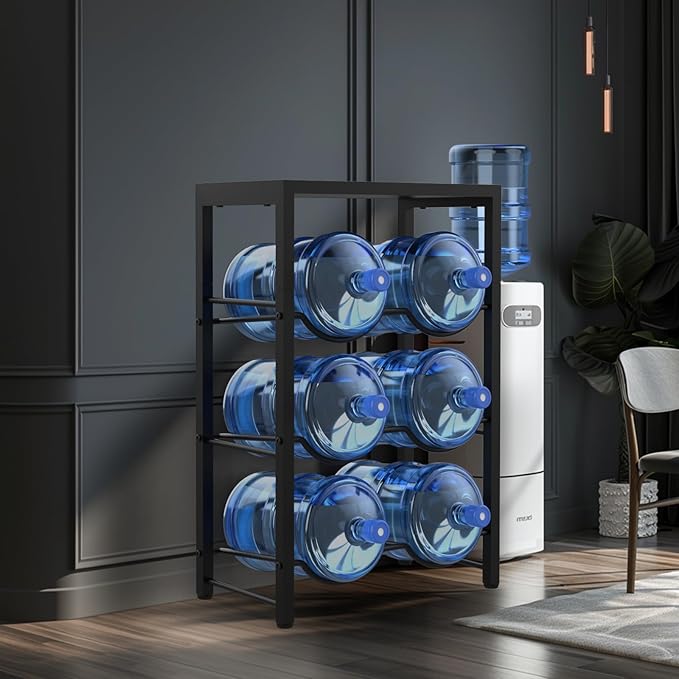 Semoprus 5 Gallon Water Bottle Holder for 6 Bottles, 3 Tiers Heavy-Duty Water Cooler Jug Rack with Reinforcement Frame for Home, Office, Restaurant