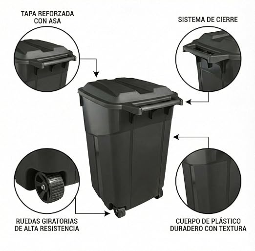 Outdoor Trash Can with Lid & Wheels, 32 Gallon Large Garbage Can for Garage & Patio, Heavy Duty Lockable Lid, Rugged Wheels & Easy Grip Handle