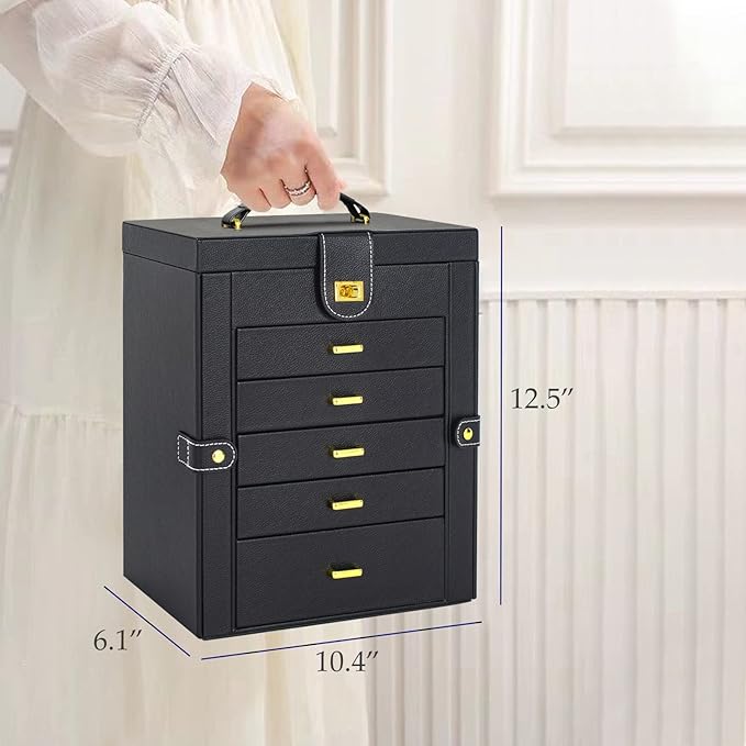 AKOZLIN Large Jewelry Box Organizer Functional with Big Mirror, Leather Jewelry Storage Case for Women Girls Ring Necklace Earring Bracelet Holder Organizer