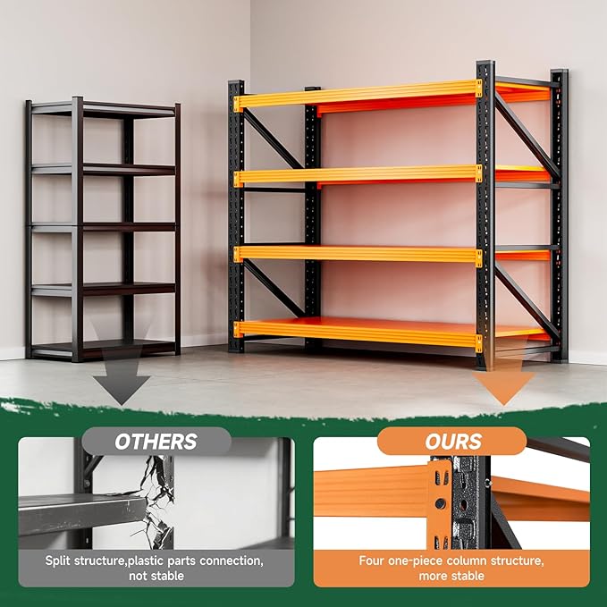Letaya 3000LBS Heavy Duty Storage Shelves,70" H Metal Garage Shelving Units,4 Tier Large Tall Industrial Shelving,Adjustable Utility Rack Shelf for Warehouse,Basement (Orange, 48" W x 24" D x 70" H)