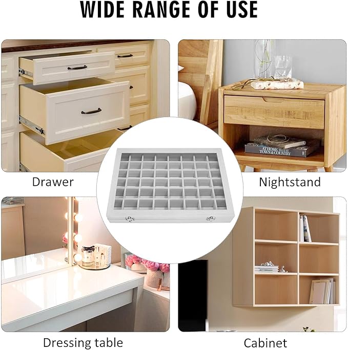 Siveit Velvet Jewelry Tray 48 Grid Jewelry Display Tray Organizer Box with Transparent Lid Rings Earrings Necklaces Pendants Display Box Suitable for Women and Girls (Grey)