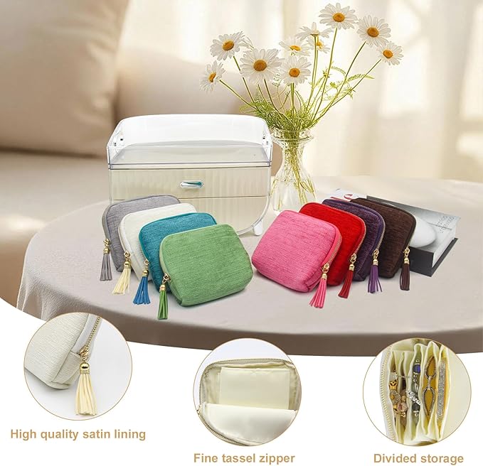 Small Travel Jewelry Case, Mini Jewelry Box, Purse Organizer Pouches for Travel and Everyday Jewelry Organizer Storage (Beige)