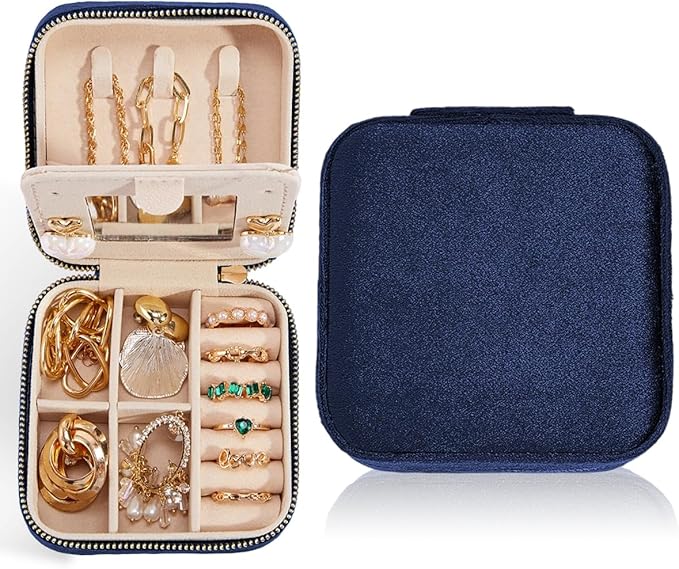 Smileshe Travel Velvet Jewelry Box with Mirror, Mini Gifts Case for Women Girls, Small Portable Organizer Boxes for Rings Earrings Necklaces Bracelets