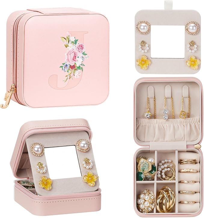 Enthralite Travel Jewelry Box for Girls: Traveling Jewelry Case Gift for Women - Mini Organizer for Necklaces Earrings Pink J