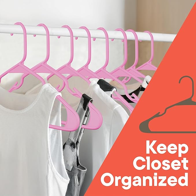 Pink Plastic Hangers 120 Pack– Heavy-Duty Plastic Hangers Slim and Space-Saving, Durable and Lightweight PP with Non-Slip Shoulder Notches for Slip Dresses, Suits, Jackets & Camisoles